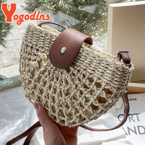 

evening bags yogodlns summer straw bag for women fashion semicircle crossbody bags rattan handmade messenger handbag travel beach bags tote