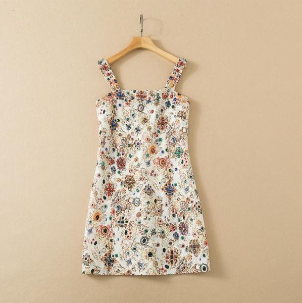 

1120 2022 spring summer brand same style dress sleeveless spaghetti strap a line above knee luxury womens clothes flora print sh3446037, Black