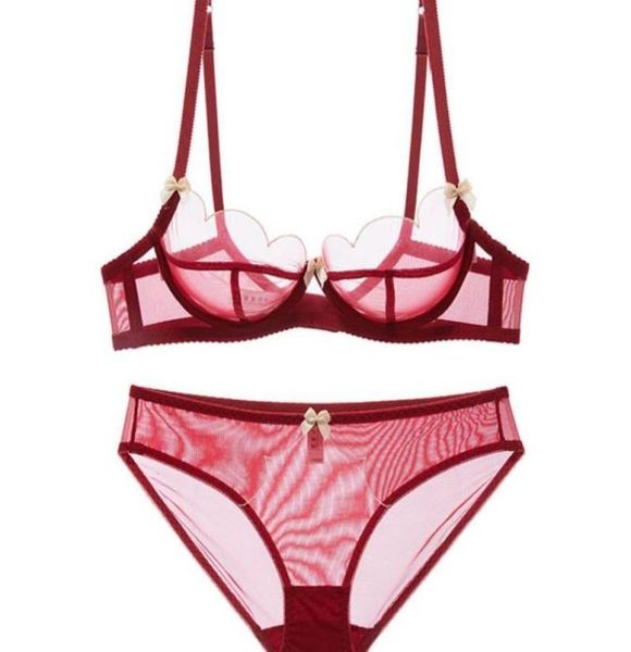 

floral intimates bra set lace bras panties thin transparent women underwear temptation gauze sponge young girl bra set56218483504720, Red;black