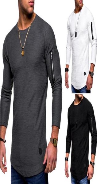 

mens t shirts spring and autumn long sleeved zipper curved long line t shirt clothing men sport wear3331975, White;black