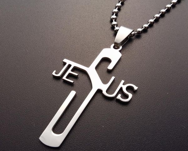 

10pcs stainless steel english letter jesus cross necklace personality christian faith lucky mother men039s family gifts jewelry1985880, Silver