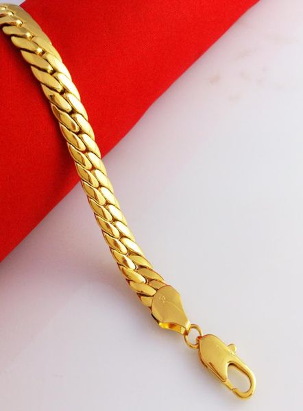 

whole massive 812quot18k yellow gold filled men039s bracelet double curb chain 10mm wide 35g 1378842, Golden;silver