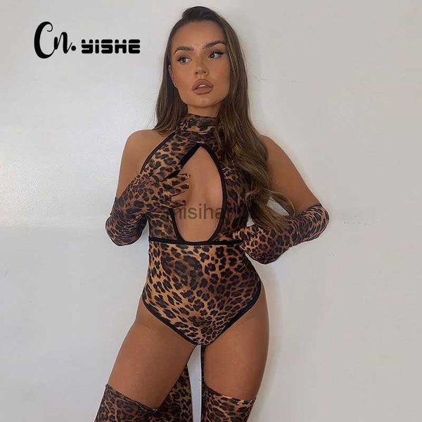 

jumpsuits rompers cnyishe leopard print bodysuits with gloves rompers jumpsuit backless hollow out off shoulder one piece overalls 2021 hkd2, Black;white