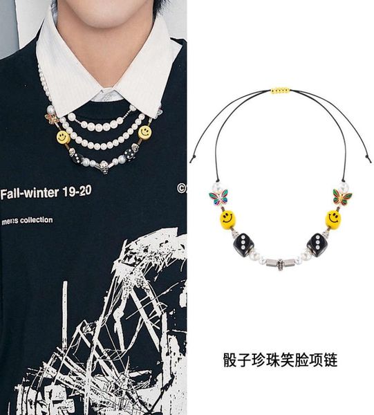 

pendant asap rocky wu yifan same dice pearl necklace fashion men039s and women039s smiling face pendant titanium steel jewel3154437, Silver