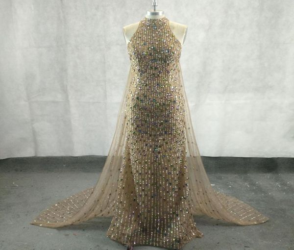 

glamrous halter neckline red carpet celebrity dresses gorgeous illusion crystal beaded sheath evening dresses with cape formal eve5014548, Black;red