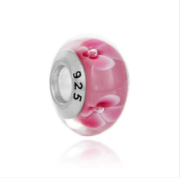 

pink flower murano lampwork glass bead 925 stering silver big hole loose beads fit european p charms bracelet & necklace diy jewelry6660853, Crystal
