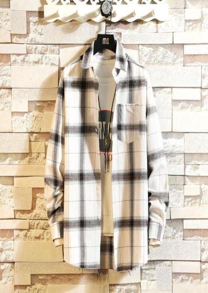 

retro mens shirt new 2021 flannel plaid men039s shirt long sleeve 100 cotton loose streetwear jacket shirts kpop clothes drops37764847093, White;black