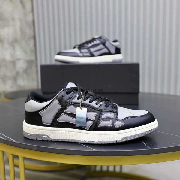 

designer men athletic shoes skelet bones runner women men sports shoes retro sneakers skel low running shoes genuine leather lace up 008, Black