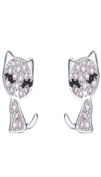 

cat shape shining stud earring 925 sterling silver cz diamond women wedding jewelry earrings with box summer gift33435214317, Golden;silver