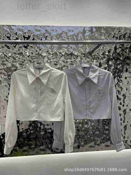 

women's blouses & shirts designer p23 early autumn new stripe short shirt back letter sticker embroidery design single pocket triangle, White