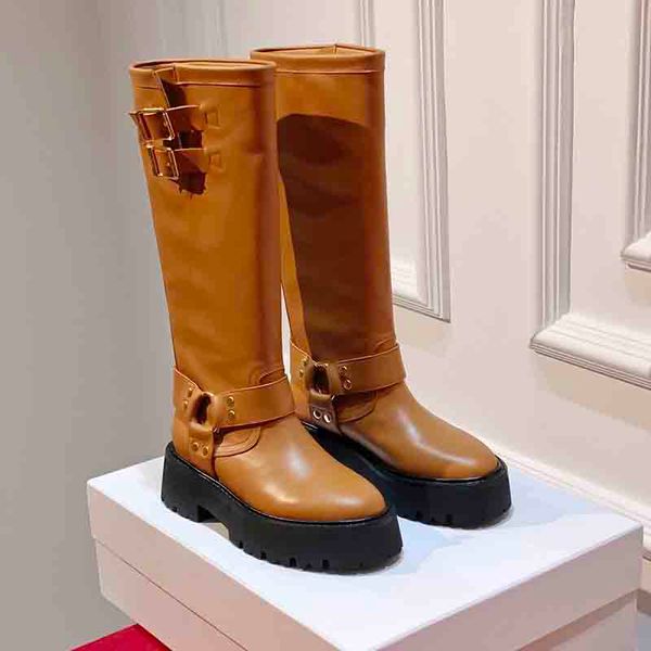 

motorcycle knee ankle boots round toe pumps heels women's luxury designer fashion booties vegetable tanned calfskin leather sole factor, Black