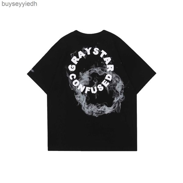 

men's graystar smoke letter t-shirt men's short sleeve design sense printing fashion brand sweet and cool female sentiment, White;black