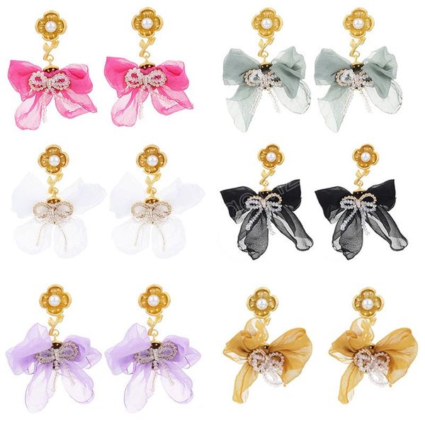 

korean yarn bowknot crystal long drop dangle earrings for elegant women statement earrings 2023 new summer holiday party jewelry, Silver
