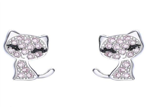 

cat shape shining stud earring 925 sterling silver cz diamond women wedding jewelry earrings with box summer gift33435051730, Golden;silver