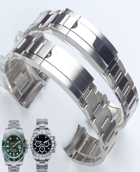 

watch bands 20mm brushed polish silver stainless steel strap for submarine submariner wristband bracelet3472063, Black;brown