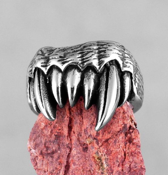 

cluster rings beast monster teeth stainless steel mens hip hop personality for male boyfriend biker jewelry creativity gift wholes5218453, Golden;silver