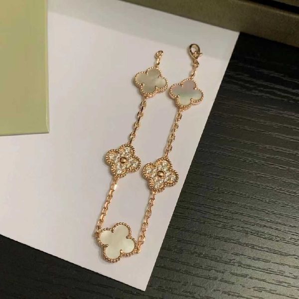 

Designer Four-leaf clover luxury top jewelry accessories women Cleef Five flower Bracelet High Version White Fritillaria Gold Thick Plating 18k Rose Gold Fashion