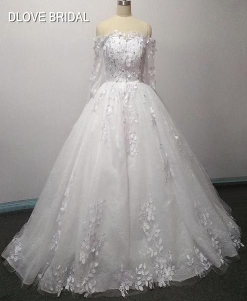 

luxury leaf ball gown wedding dress long sleeve off the shoulder lace vestido de novia custom made bridal gown real p7294348, White