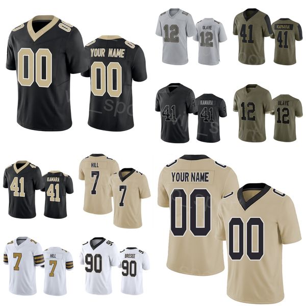 

custom football 12 chris olave jersey 83 juwan johnson 90 bryan bresee 41 alvin kamara 7 taysom hill 89 rashid shaheed 56 demario davis colo, Black;red