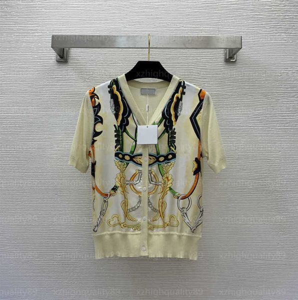 

designer tshirt women t shirt womens knit jacket vintage printed pattern v-neck tie button knit cardigan short sleeve t-shirt coat designer, White