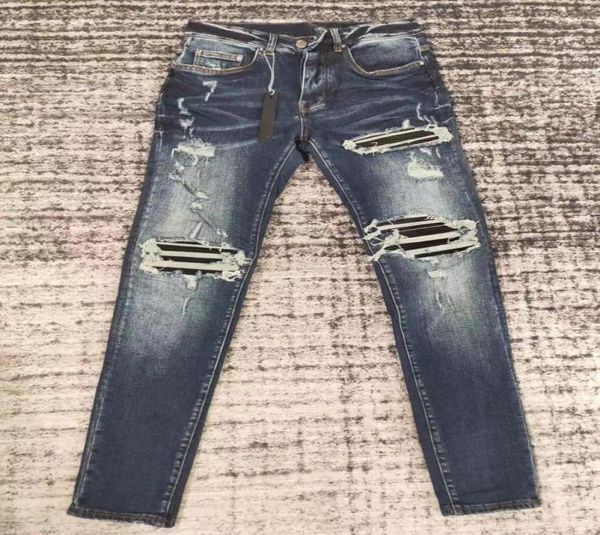 

men039s jeans men mx1 pu leather patch distressed indigo013971920, Blue