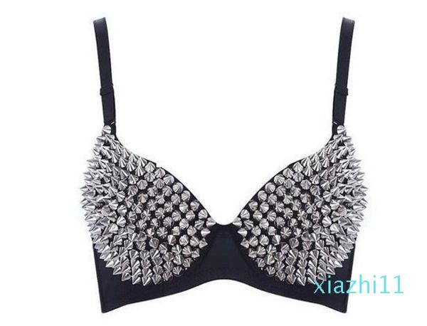 

fashionunique rivet bra women party disco allover spike stud design bra metallic punk dance bra gloden sliver8784257, Red;black