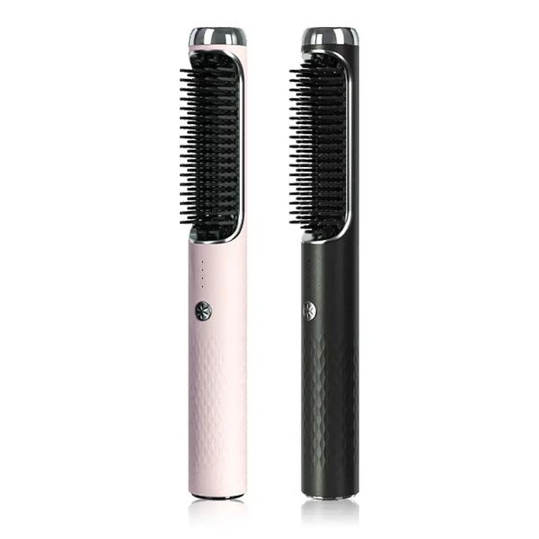

electric hair straightener brush for women - straightening curler dual use, hair straightener iron with built-in comb, fast heating & anti-s, Black