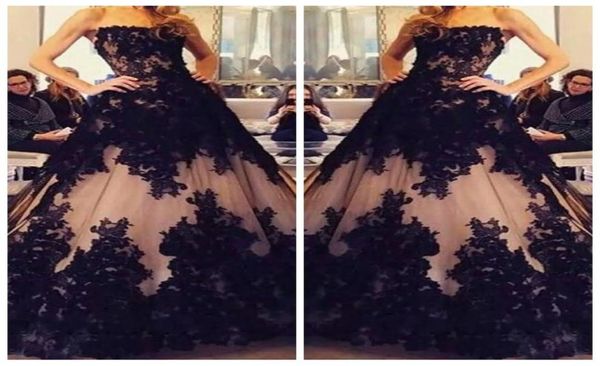 

2019 strapless black lace appliques aline prom dresses modest lace up back long vestidos de soiree customized evening party gowns2638433