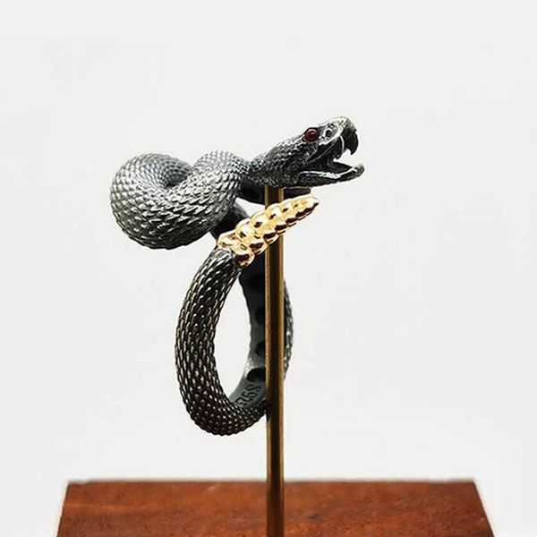 

band rings vintage snake ring for men women fashion exquisite punk black white rattlesnake couple ring gothic luxury jewelry gift 230814, Silver