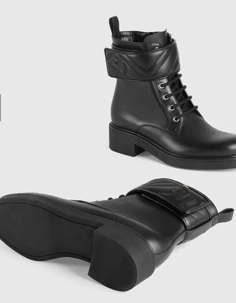 

ladies ankle boot leather boots designers women booties fashion womens autumn winter high heel short platform with box, Black