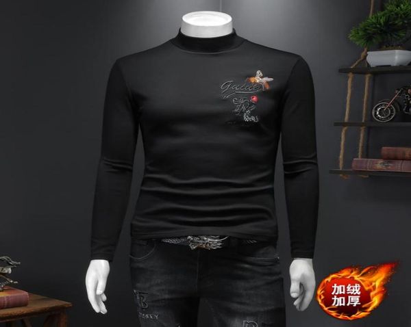 

light luxury men039s 2022 autumn and winter new thickened doublesided gold velvet longsleeved tshirt slim korean versio3682284571716, White;black