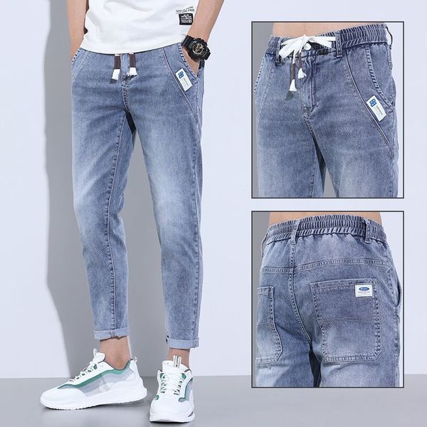 

men s jeans summer drawstring baggy blue boyfriend harajuku casual hip hop male cargo denim stylish designer jogger cowboy haren pants 23081