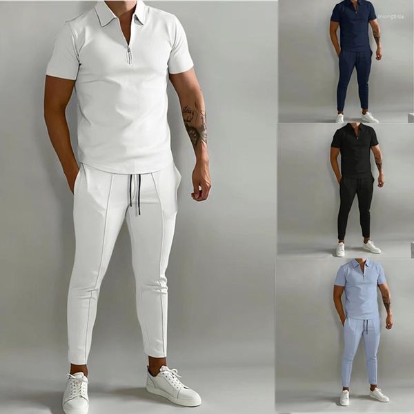 

men's tracksuits fashion men clothing sets summer slim fitting trend youth casual sports 2pcs, Gray