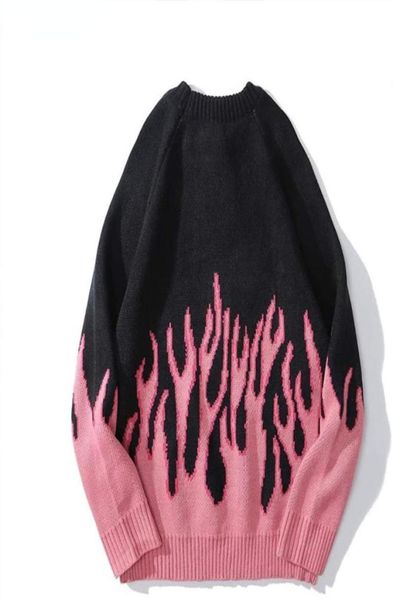 

men039s sweaters streetwear retro women pink flame knitted pullover sweater hip hop pull over casual harajuku sweatshirts2543683, White;black