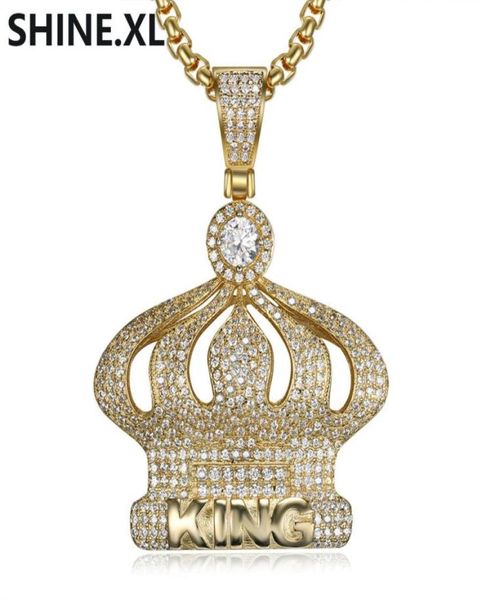 

18k gold plated micro paved cubic zircon crown pendant necklace men hip hop bling jewelry gift8177579, Silver