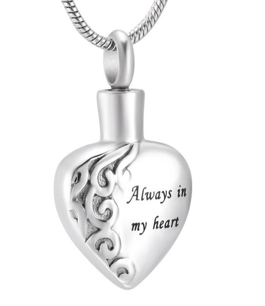 

lkj10021 classic ash pendant necklace menswomen memorial jewelry carving always in my heart dog cat paw cremation urn keepsake ne6952912, Silver