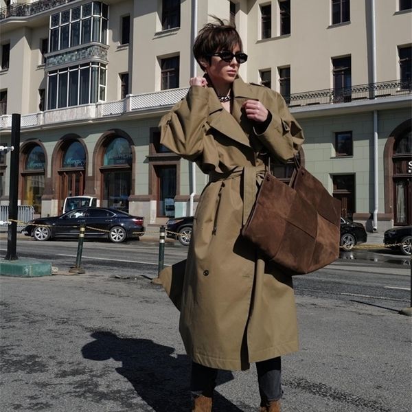

women's trench coat spring and autumn lapel double breasted outer 230812, Tan;black