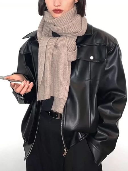 

autumn punk black leather designer jackets women streetwear moto biker zipper leather jacket winter vintage high street faux fur coat