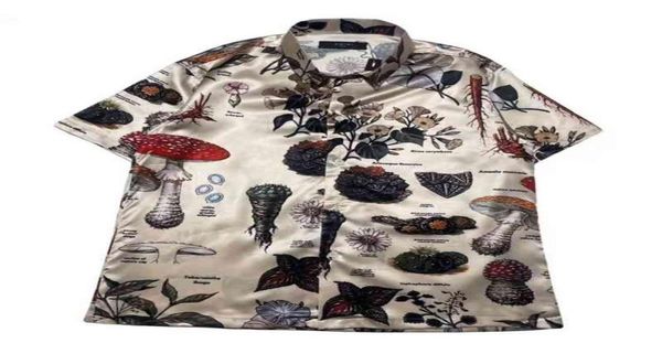 

herb mushroom printed silk short sleeve shirt for men and women4014184, White;black