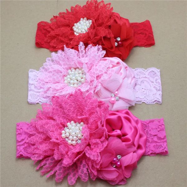 

baby girls head bands satin flowers lace elastic headband kids headwear babies beauty headbands children accessory zz, Slivery;white