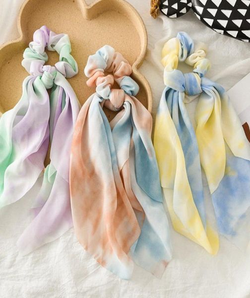 

ribbon scrunchies tiedyed chiffon hair bands elastic women girls hair ring circle fashion scrunchy ponytail holder hair accessori5715025, Slivery;white