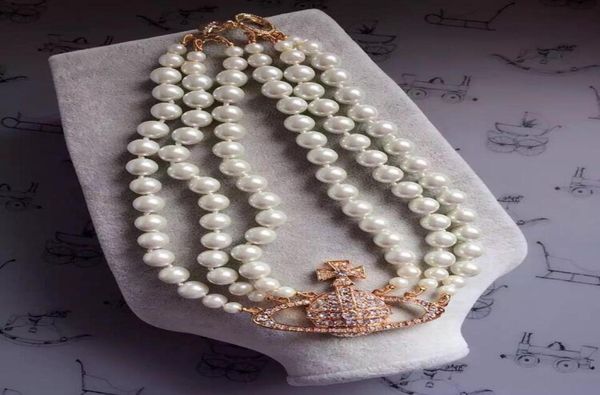 

european and american fashion threelayer pearl chain track necklace ladies fashion rhinestone satellite short necklace gift party8539852, Silver