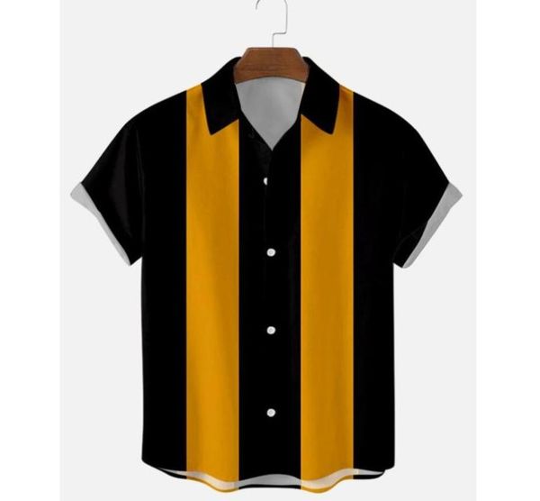 

men039s casual shirts 2021 summer light bowling men vertical striped printed lapel short sleeve blouse button up shirt7360972, White;black