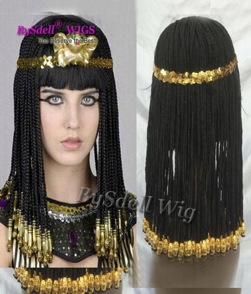 

cleopatra hairstyle braided hair wig egypt geography queen cosplay wig the great egyptian real cleopatra custom synthetic wig3676437, Black