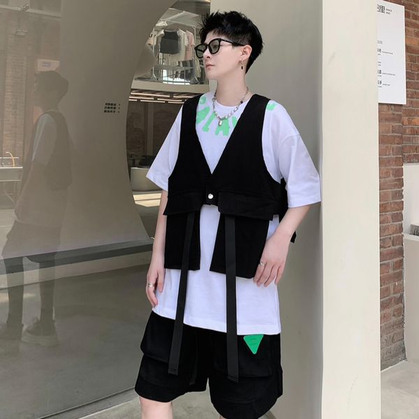 

men's vests 2023 summer korean style personality symmetrical concave shape design vest men casual loose black waistcoat for mxl 230812, Black;white
