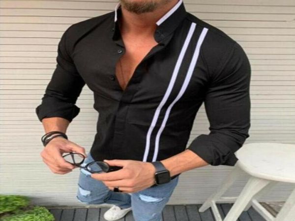 

shirt fashion stylish black white striped shirt mens casual dress shirts long sleeve button slim fit shirts3465880, White;black