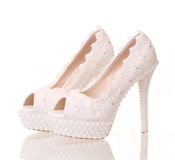 

new white lace peep toes wedding shoes platform white party pumps 14cm high heel bride shoes thin heel bridesmaid shoes6719799, Black