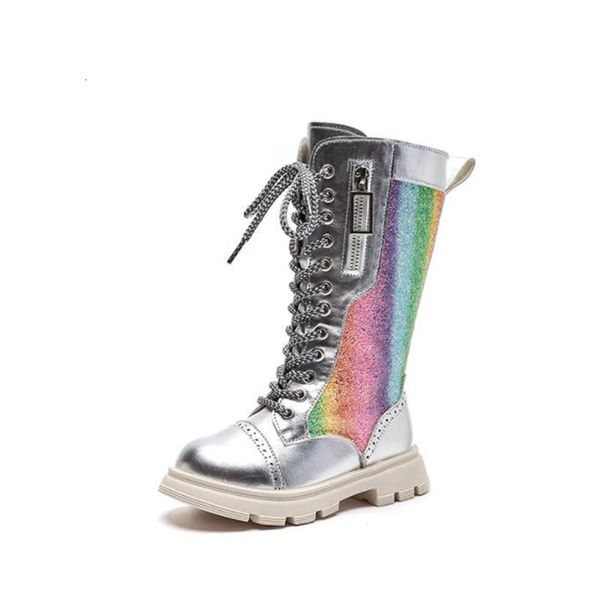 

boots girls leather high bling fashion children long boot 230814, Black;grey