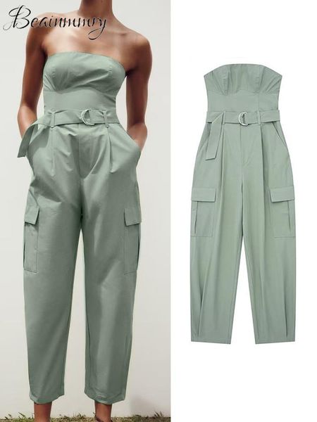 

women's jumpsuits rompers womens jumpsuit summer loose sleeveless off shoulder high waist female jumpsuits fashion pocket with belt lad, Black;white