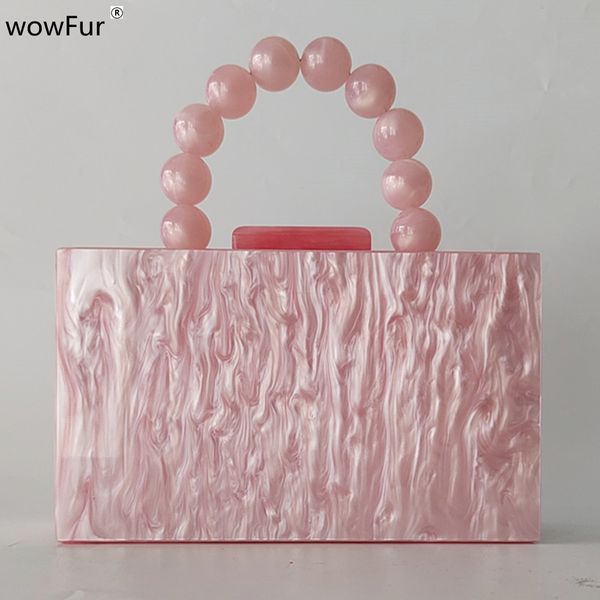 

evening bags candy marble pearl pink with bead handle women brand design evening bag chic acrylic patchwork party clutch purse mini handbag